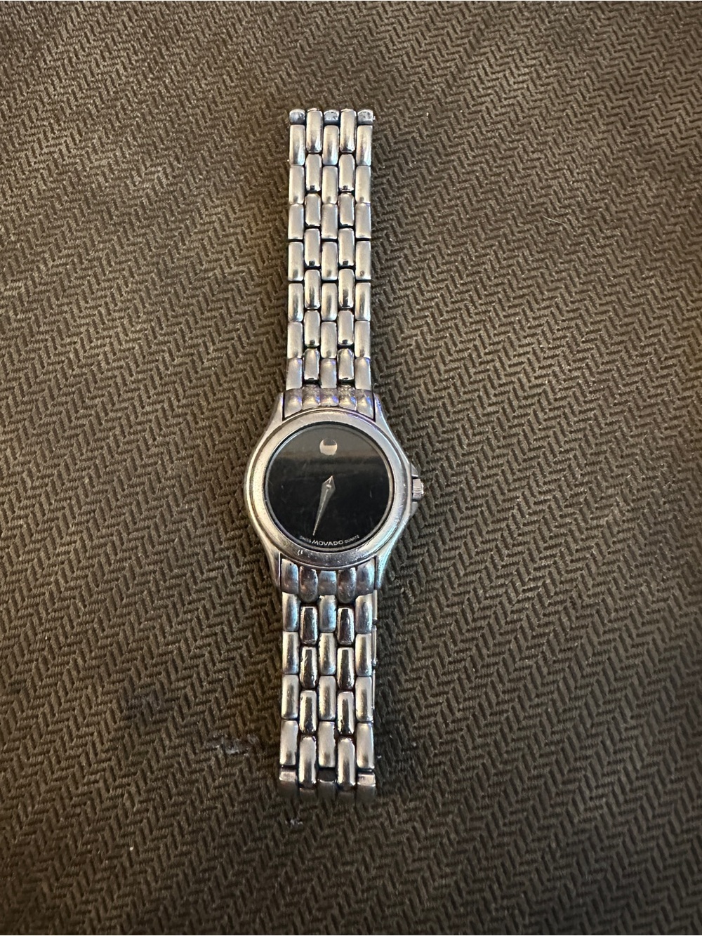 Vintage Movado Museum Dial Stainless Steel Quartz Watch Black Dial Swiss Made